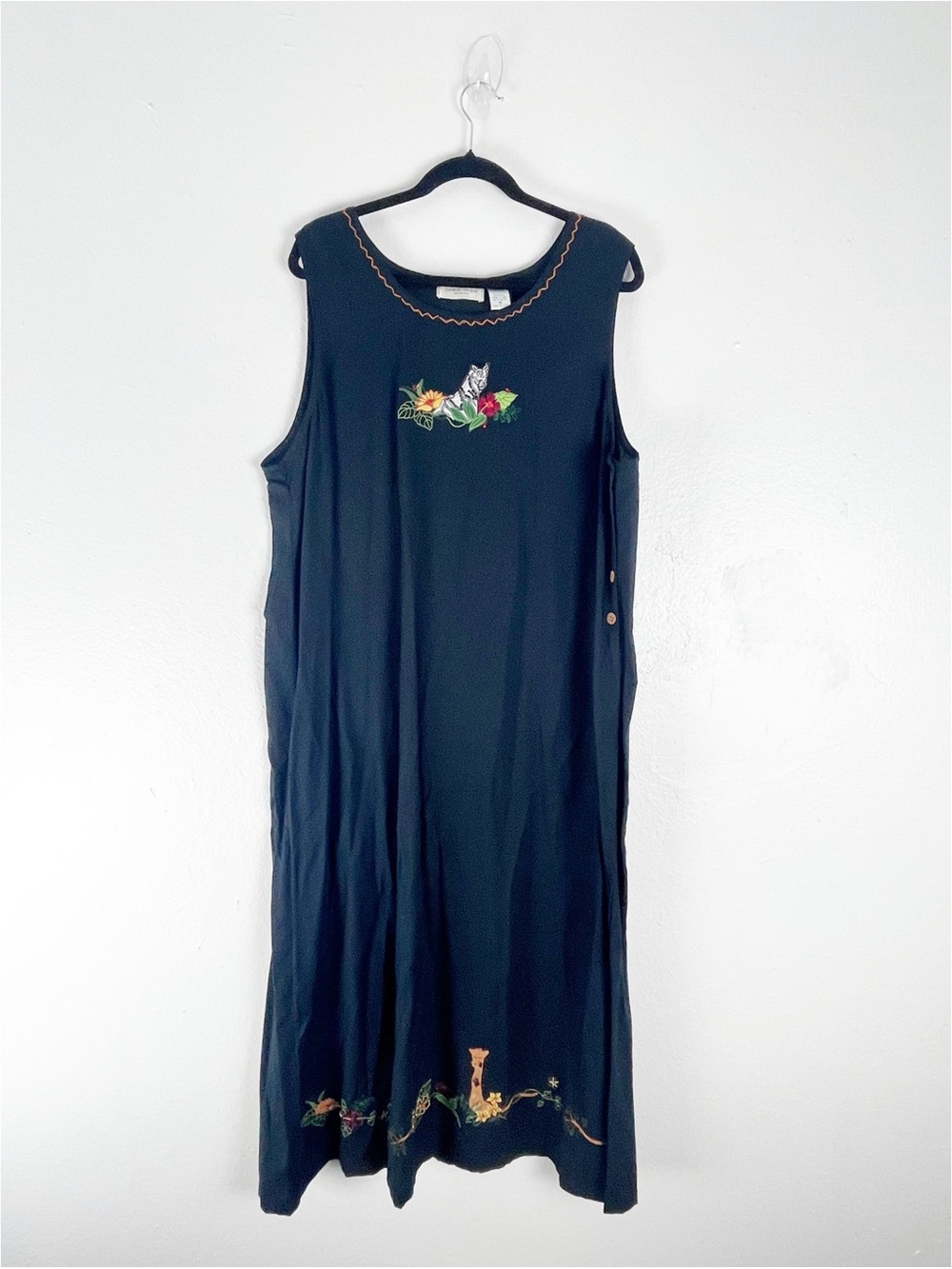 LEMON GRASS Black Animal Graphic Trim Sleeveless Dress 1X Safari Vacation Casual